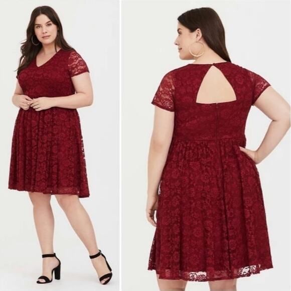 Torrid Red Lace V Neck Skater Dress Size 14 - Picture 1 of 6